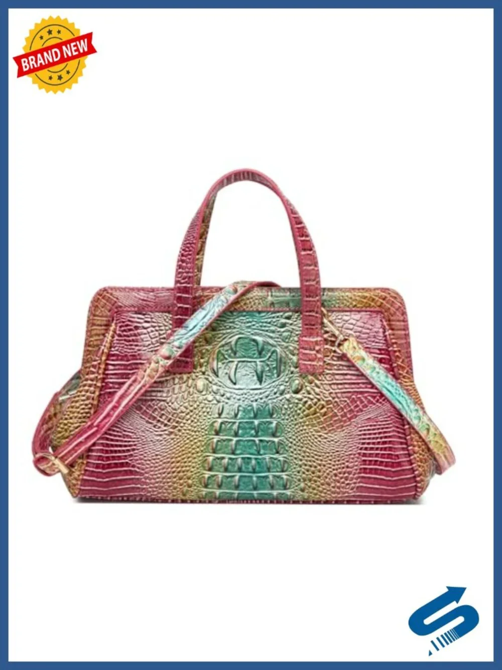 Vegan Leather Crocodile Print Satchel Shoulder Bag Top Handle Crossbody